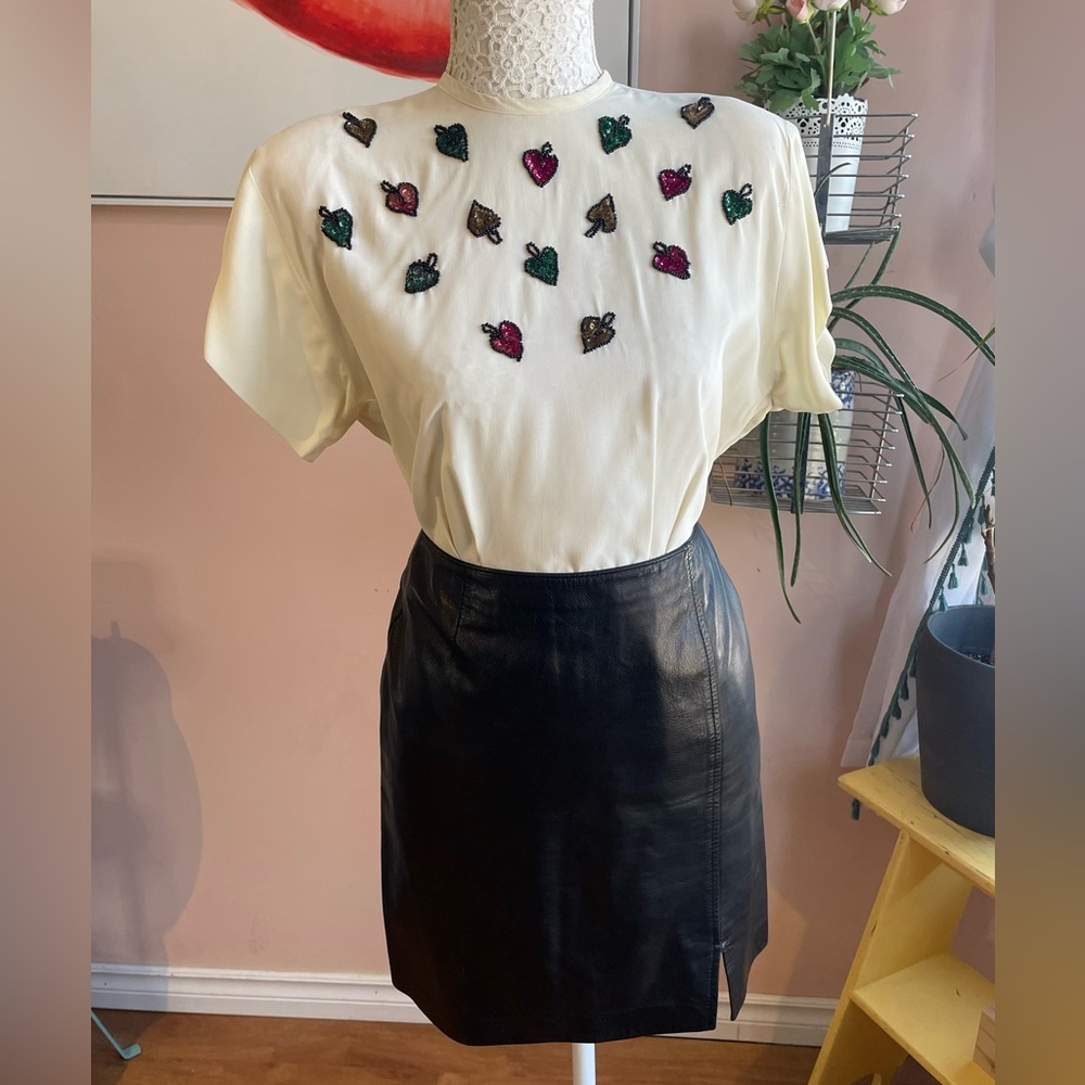 Vintage Embellished Cream back button blouse